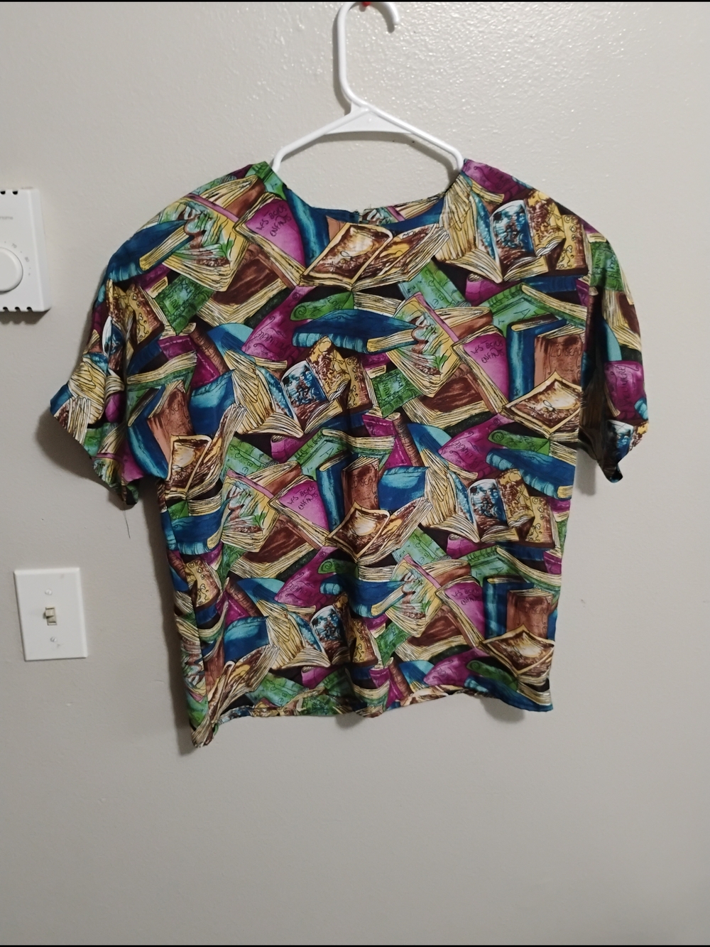 Colorful Vintage Book Print Short Sleeve Top